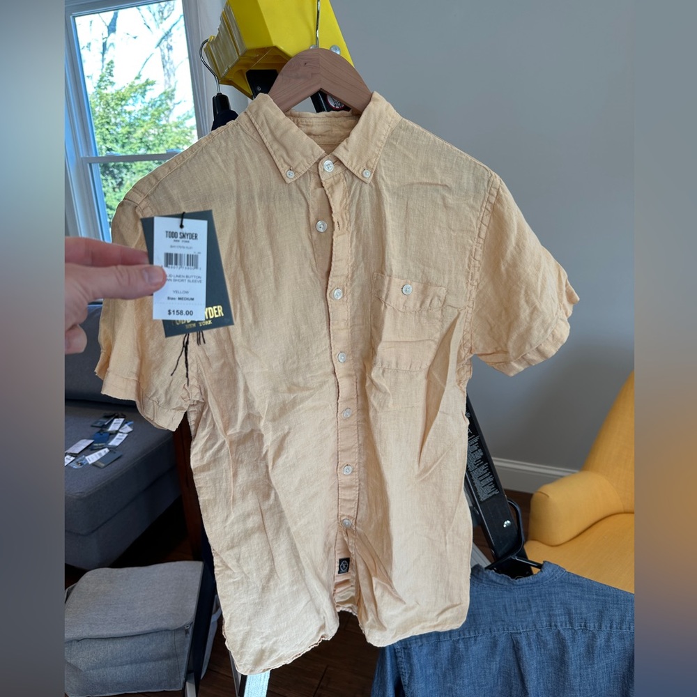 Todd Snyder Solid Yellow Linen Camp Collar Shirt